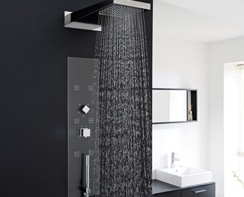 Panel de Ducha Termostático Hidromasaje Empotrado Minimalista con Alcachofa a Cascada y Lluvia