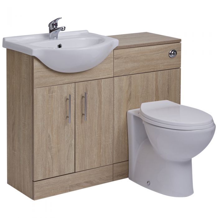 Mueble de Lavabo con Inodoro - Efecto Roble. Mueble de baño con lavabo e inodoro integrados en una sola pieza.