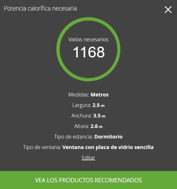 Potencia calorífica dormitorio