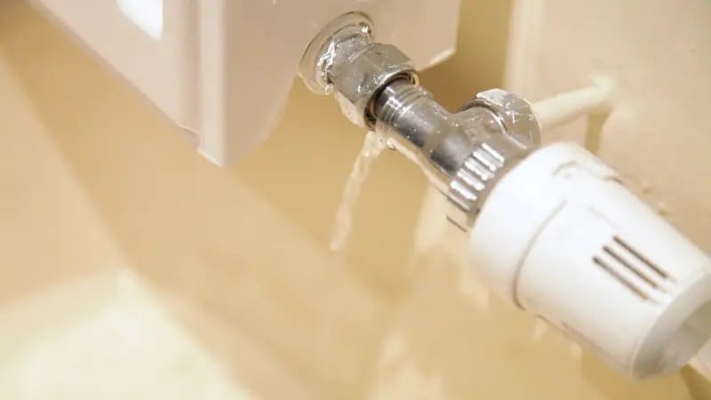 Llave termostática blanca con cabezal termostático blanco goteando